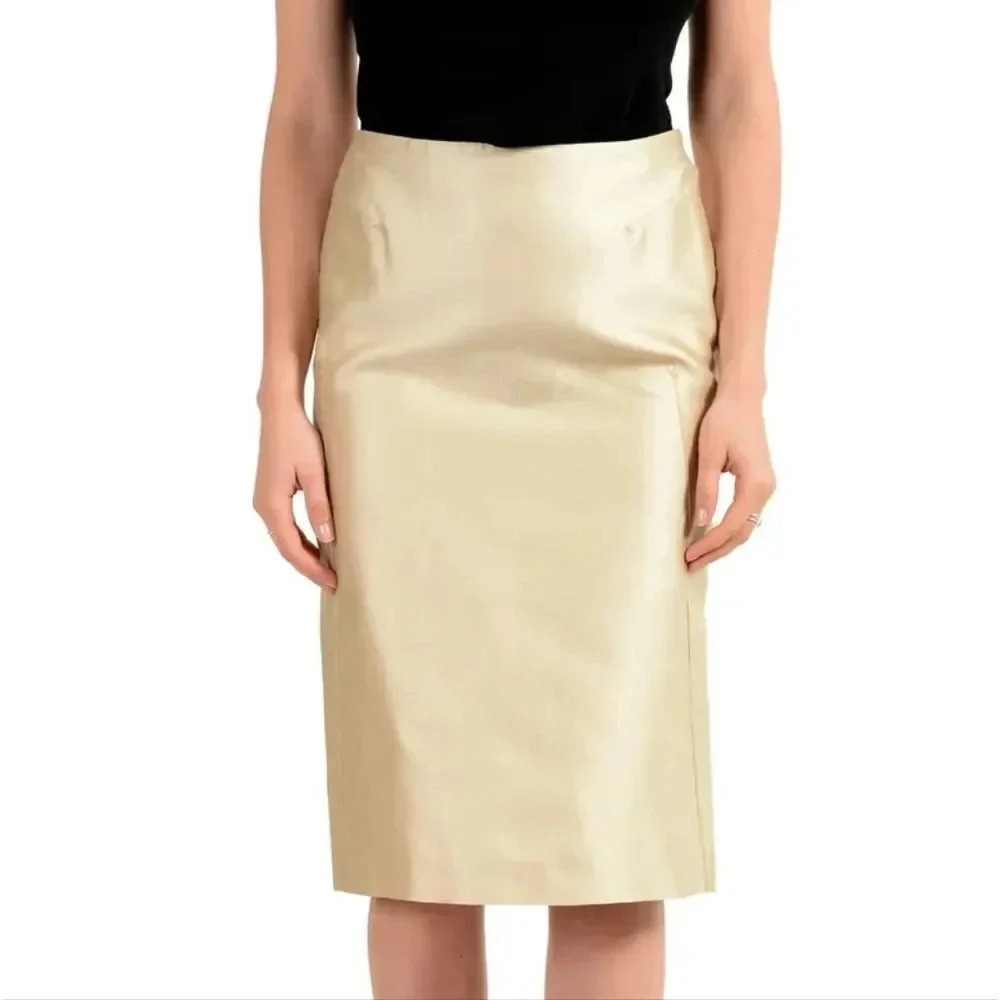 New Gianfranco Ferré Womens Cream Back Zipper Vented Midi Skirt Size 46 or Large